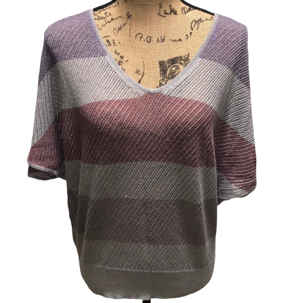 {Express} V Neck Color Block Metallic Knit Sweater